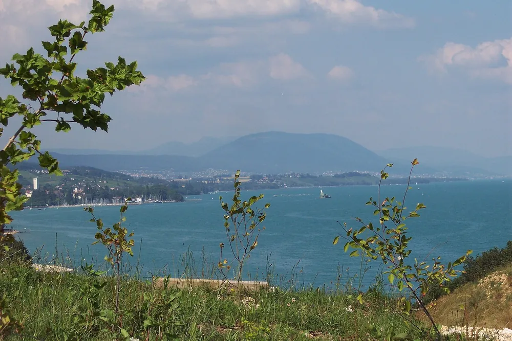 Vue depuis Chaumont sur le lac de Neuchâtel et les Alpes